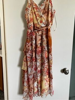LC Lauren Conrad Floral Wrap Maxi Dress in Cream & Rust Tones